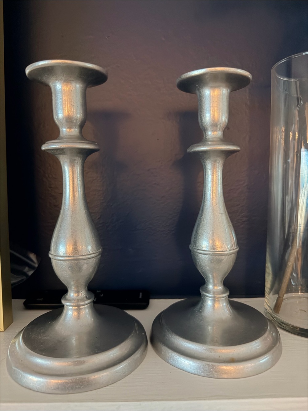 Pair of Vintage 70s Wilton Armetale Pewter-Look Candlesticks- 9.2”- Made in USA
